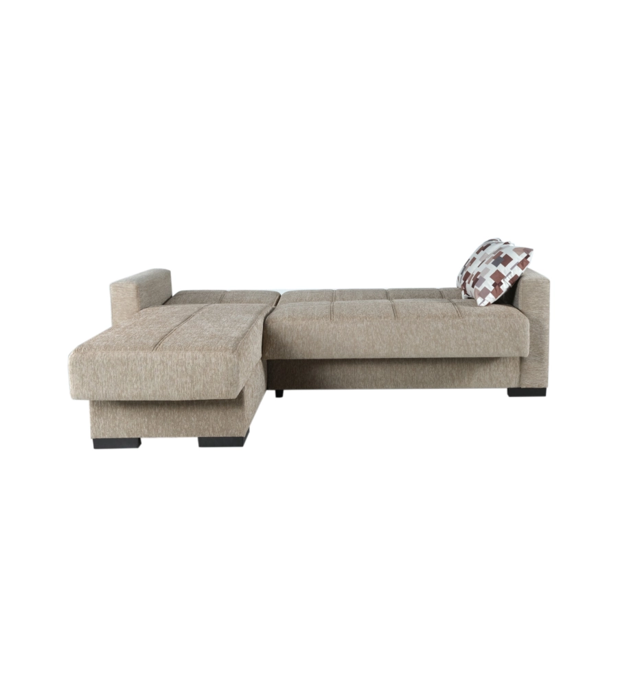 DIVANO LETTO "MERLIN" CON CASSETTONE E PENISOLA REVERSIBILE BEIGE, 225X150X81 CM